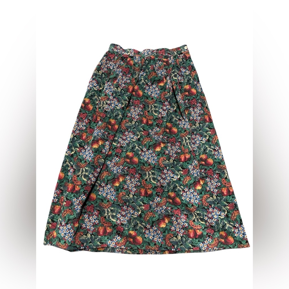 VTG Boho Fruit L.L. Bean Corduroy Skirt 10 Farmers Market A-Line Cottagecore